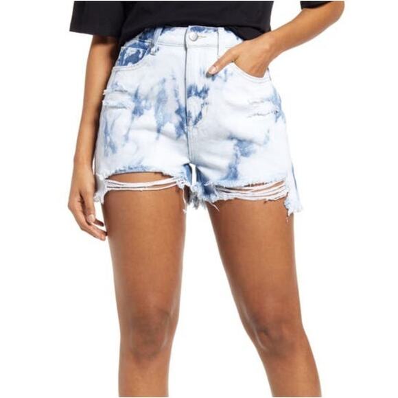 NWT BP. Destroyed High Rise Blue Bleach Dyed Jean Shorts Size 24" - Picture 1 of 11